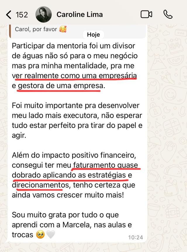 Print de Caroline Lima: faturamento quase dobrado aplicando as estratégias
